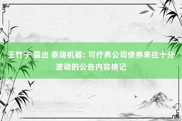 王竹子 露出 泰瑞机器: 可疗养公司债券来往十分波动的公告内容摘记