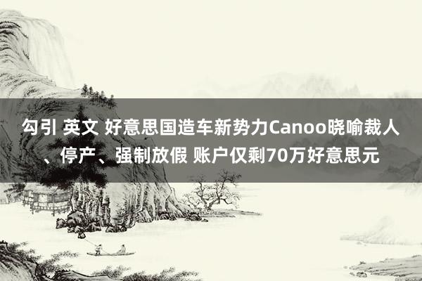 勾引 英文 好意思国造车新势力Canoo晓喻裁人、停产、强制放假 账户仅剩70万好意思元